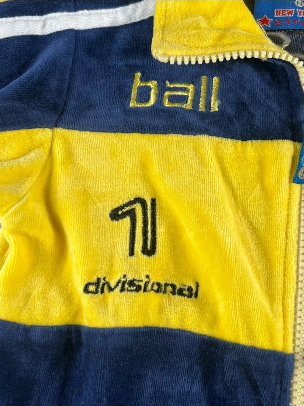 Vintage New York Baby Athletic Y2K Velour Tracksuit Yellow Blue Sz 24 Months